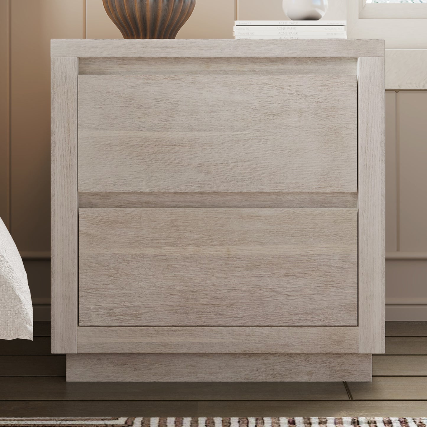3 Pieces Modern Concise Style Bedroom Set Solid Wood Grain Platform Full Bed Frame + Nightstand +6-Drawer Dresser, Stone Gray