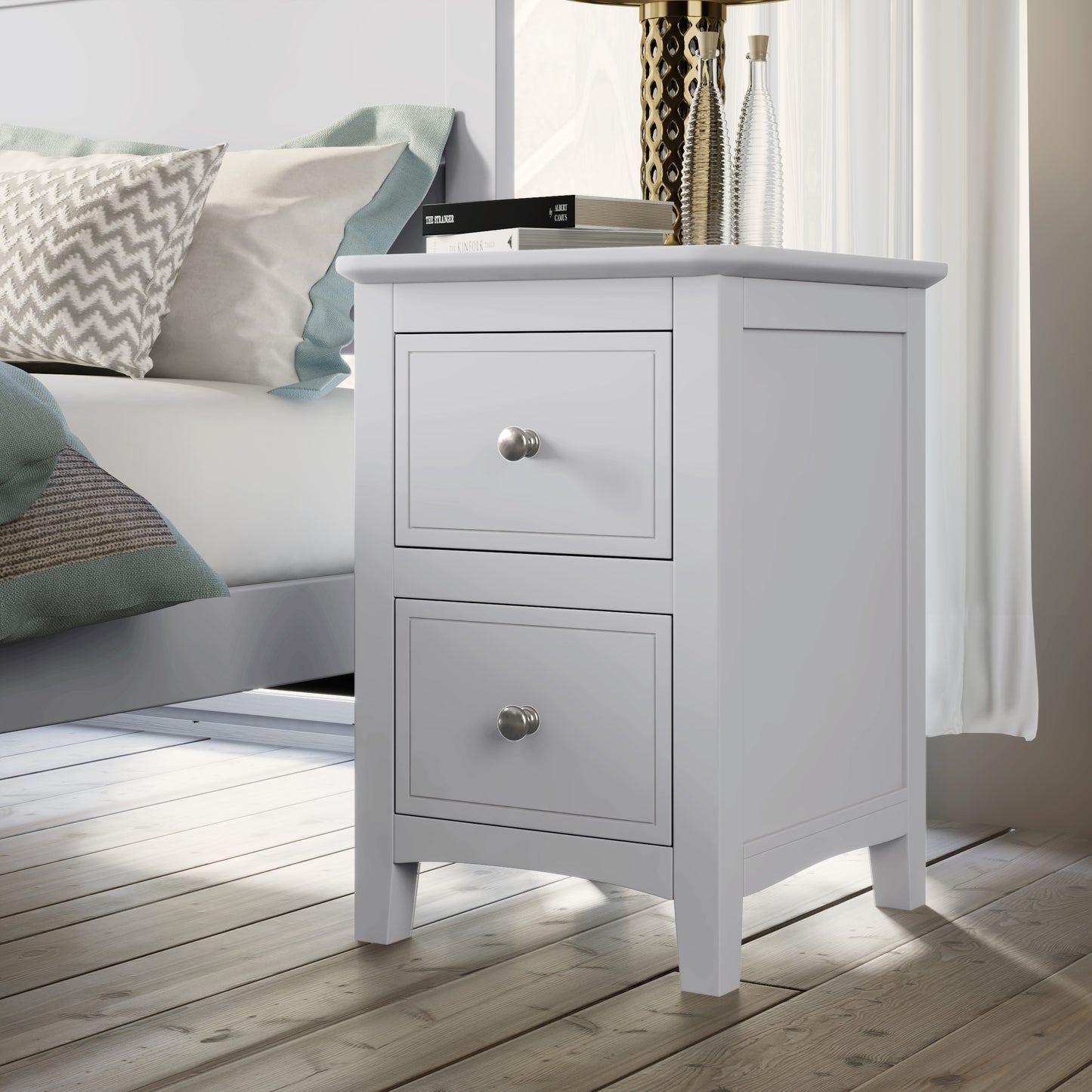 White Solid Wood 5 Pieces King Bedroom Sets(bed+nightstand*2+chest+dresser)
