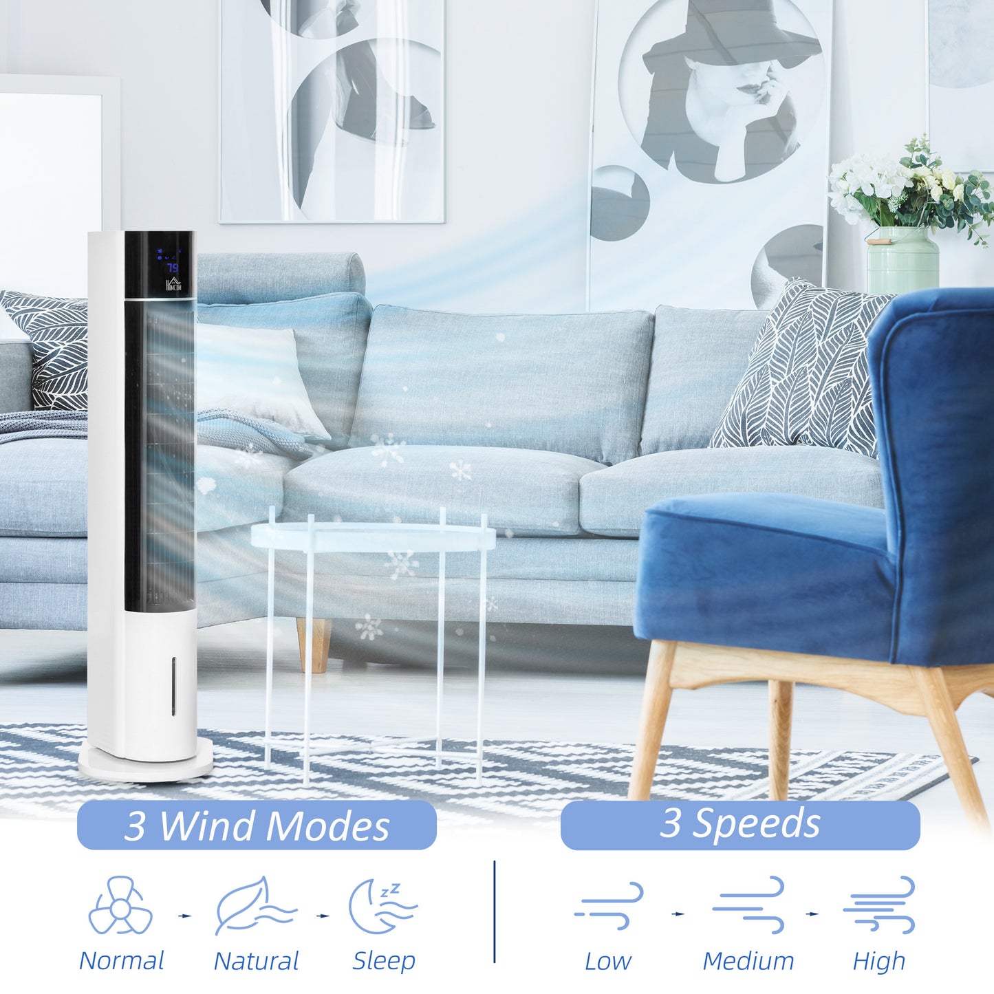 HOMCOM 42" Oscillating Evaporative Air Cooler for Home Office with Timer, 3-In-1 Ice Cooling Tower Fan Humidifier with 3 Modes, 3 Speeds, LED Display and Remote Control