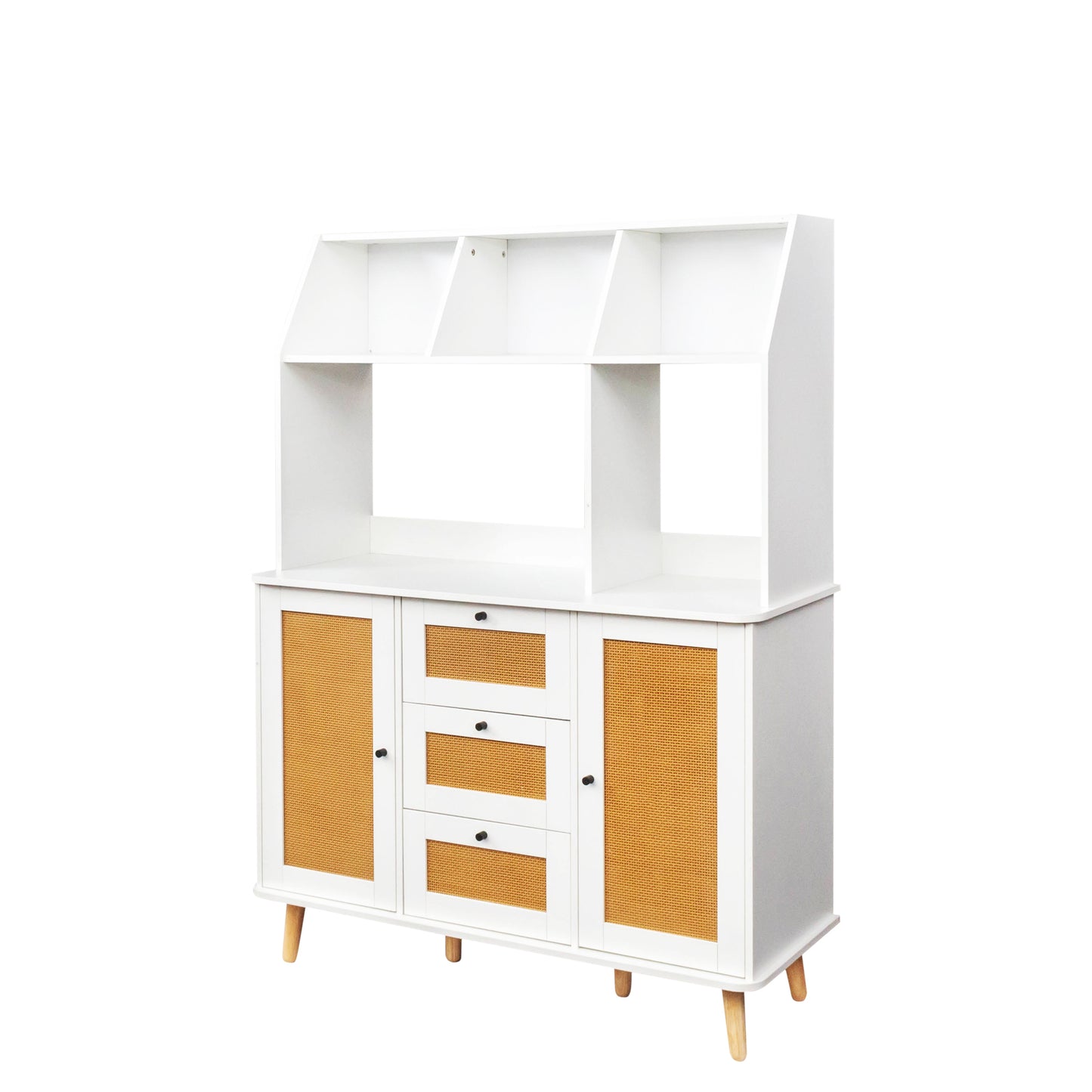 Cabinet with Rattan Door and 3 Drawers,Floor Cabinet with Storage,Buffet Cabinet for Living Room, Dining Room, Entryway