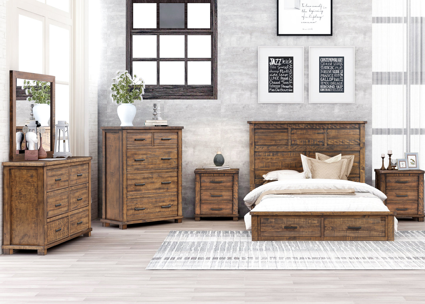 Rustic Reclaimed Solid Wood Framhouse 6 Pieces Storage Queen Bedroom Sets, new