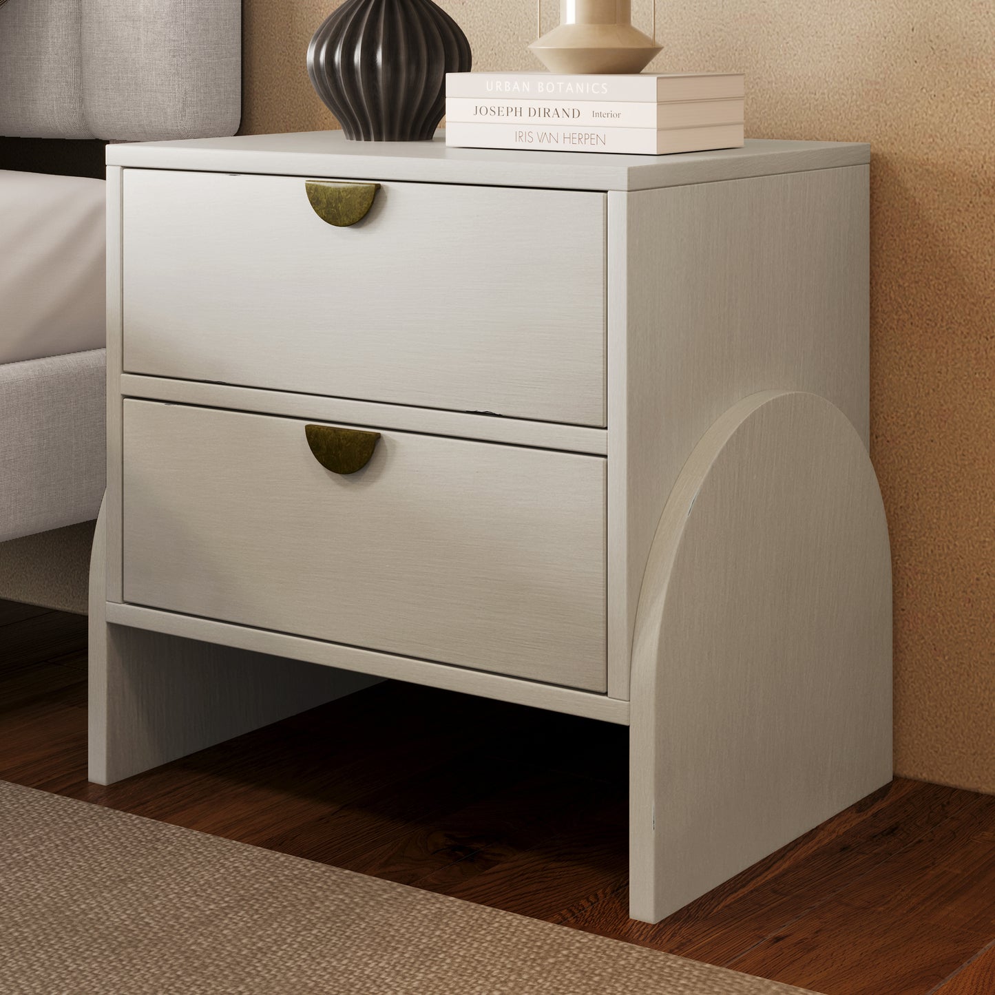 Retro Style Rubber Wood Venner Two-Drawer Bed Side Table Nightstand End Table for Living Room, Children's Room, Adult Room, Antique White