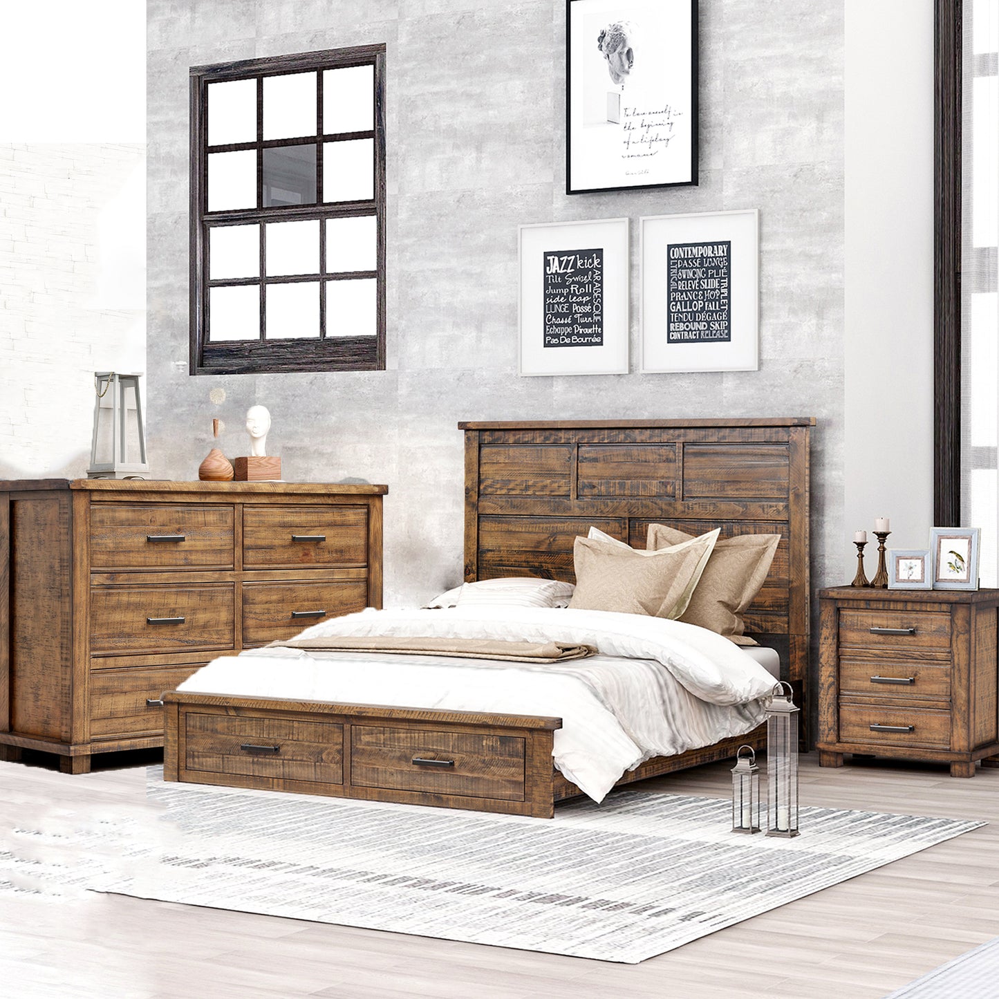 Rustic Reclaimed Solid Wood Framhouse 3 Pieces Storage Queen Bedroom Sets,new