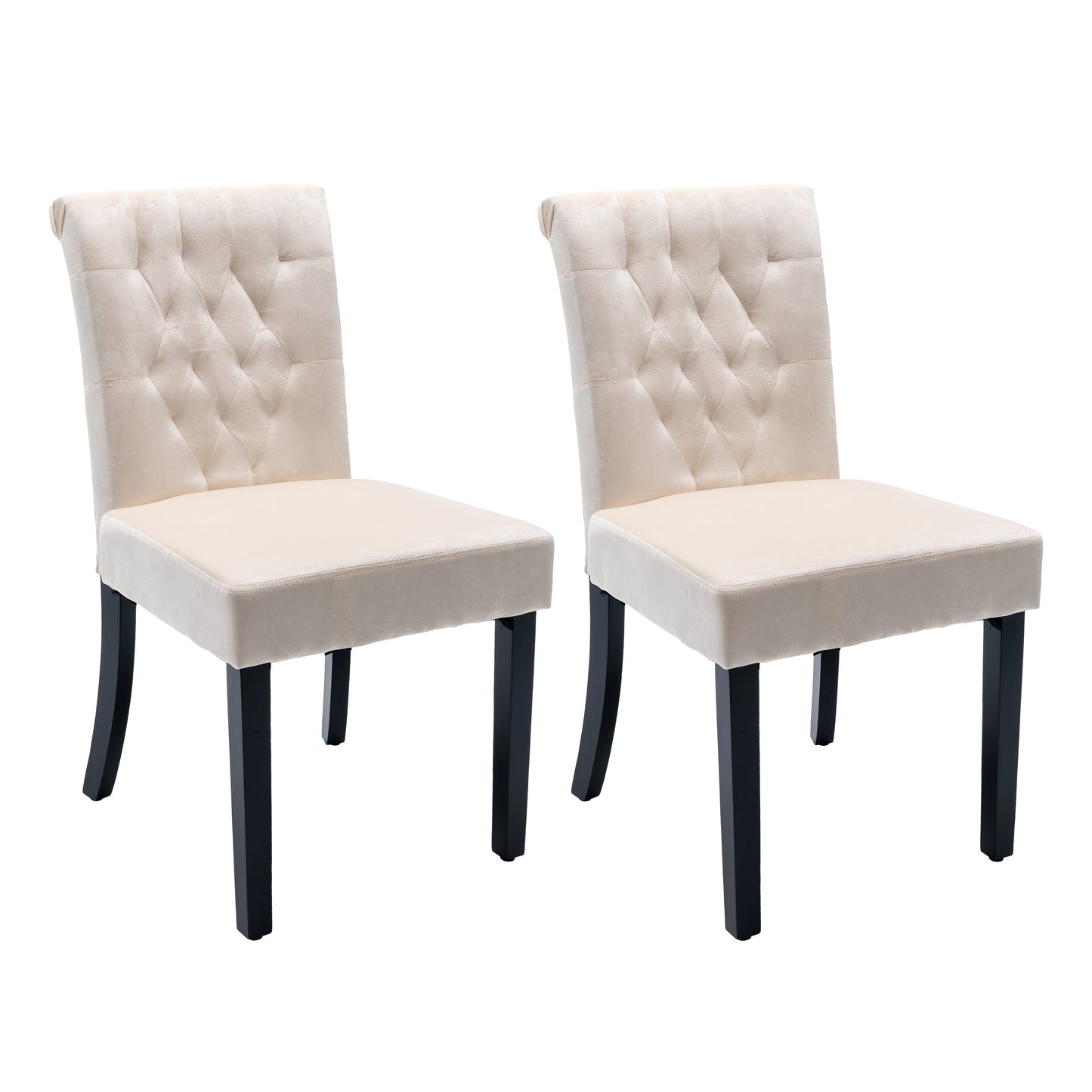 Velvet Dining Chair Set Tufted Heigh Back with Solid Wood Frame Accent Chairs set of 2  Beige