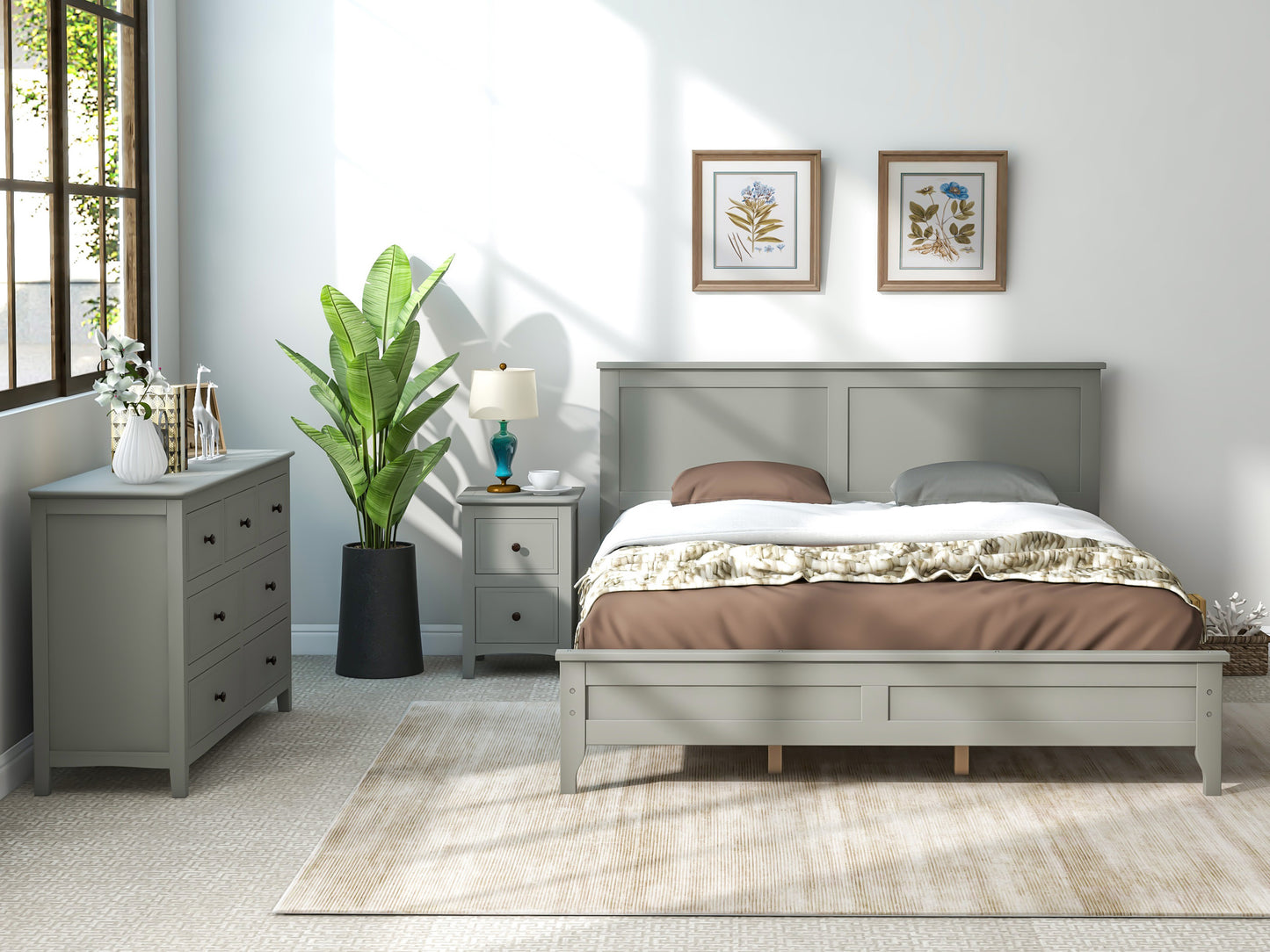 Gray Solid Wood 3 Pieces Queen Bedroom Sets new